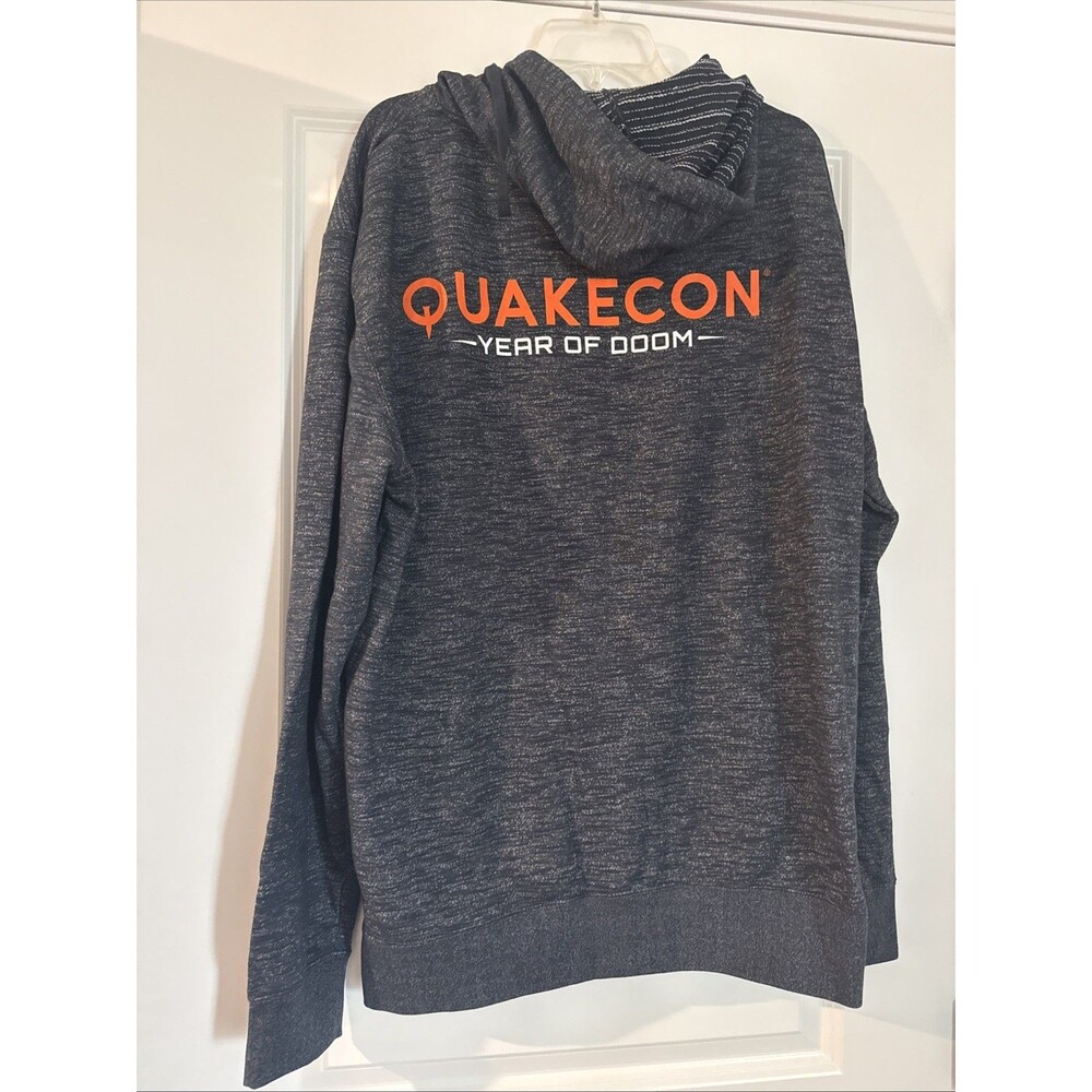 Quakecon 2019 Year of Doom Full Zip Gray Lightweight Hoodie Jacket 2XL